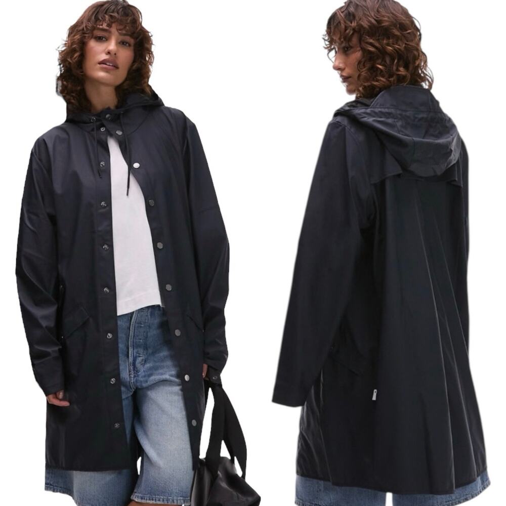 RAINS Long Rain Jacket In Navy